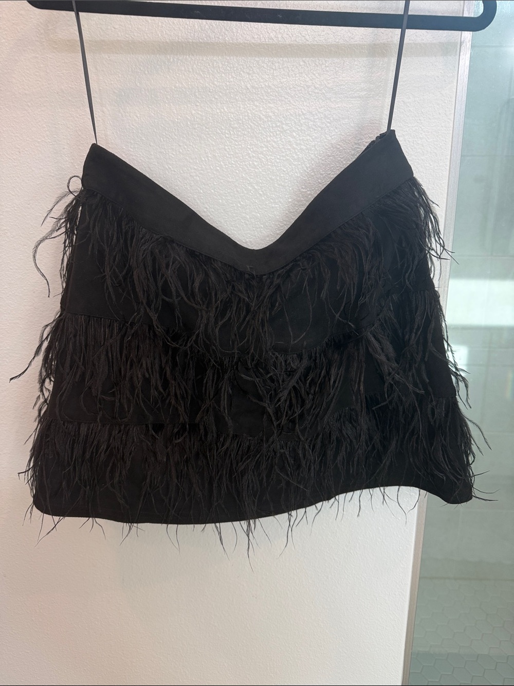 Black Feather Tiered Mini Skirt